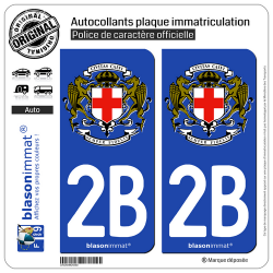 2 Autocollants plaque immatriculation Auto 2B Calvi - Commune