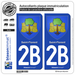 2 Autocollants plaque immatriculation Auto 2B Saint-Florent - Armoiries