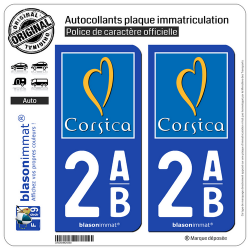 2 Autocollants plaque immatriculation Auto 2AB Corsica - Tourisme