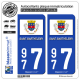 2 Autocollants plaque immatriculation Auto 977 Saint-Barthélemy - Drapeau