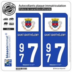 2 Autocollants plaque immatriculation Auto 977 Saint-Barthélemy - Drapeau