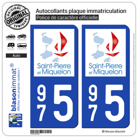 2 Autocollants immatriculation Auto 975 Saint-Pierre-et-Miquelon - Collectivité