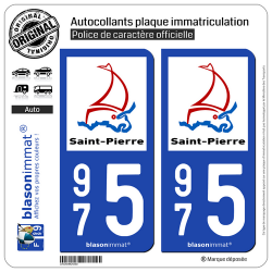 2 Autocollants plaque immatriculation Auto 975 Saint-Pierre - Ville