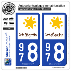 2 Autocollants plaque immatriculation Auto 978 Saint-Martin - Tourisme