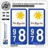 2 Autocollants plaque immatriculation Auto 978 Saint-Martin - Tourisme
