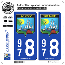 2 Autocollants plaque immatriculation Auto 978 Saint-Martin - Armoiries