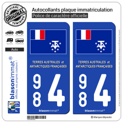 2 Autocollants plaque immatriculation Auto 984 TAAF - Drapeau