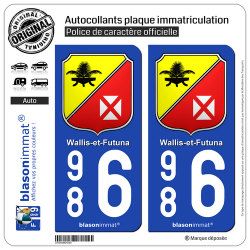 2 Autocollants plaque immatriculation Auto 986 Wallis-et-Futuna - Collector