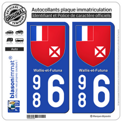 2 Autocollants plaque immatriculation Auto 986 Wallis-et-Futuna - Armoiries
