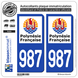 2 Autocollants immatriculation Auto 987-H Polynésie Francaise - Collectivité