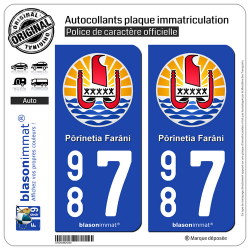 2 Autocollants plaque immatriculation Auto 987 Polynésie Française - Armoiries