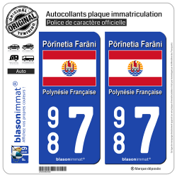2 Autocollants plaque immatriculation Auto 987 Polynésie Française - Drapeau
