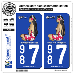2 Autocollants plaque immatriculation Auto 987 Tahiti - La Poupée Hinano