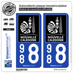2 Autocollants immatriculation Auto 988 Nouvelle-Calédonie - Collectivité