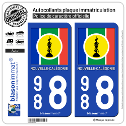 2 Autocollants plaque immatriculation Auto 988 Nouvelle-Calédonie - Drapeau