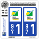 2 Autocollants plaque immatriculation Auto 971 Guadeloupe - LogoType