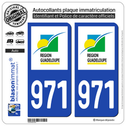 2 Autocollants plaque immatriculation Auto 971-H Guadeloupe - LogoType
