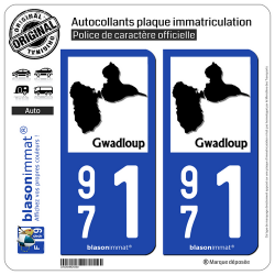 2 Autocollants plaque immatriculation Auto 971 Gwadloup - Carte II