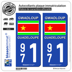 2 Autocollants immatriculation Auto 971 Guadeloupe - Drapeau Indépendantiste