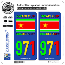 2 Autocollants immatriculation Auto 971 Guadeloupe - VJR Drapeau Indépendantiste