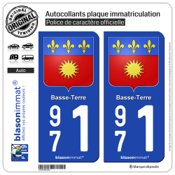 2 Autocollants plaque immatriculation Auto 971 Basse-Terre - Armoiries