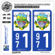 2 Autocollants plaque immatriculation Auto 971 Goyave - Armoiries