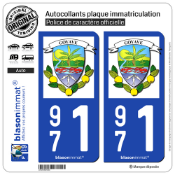 2 Autocollants plaque immatriculation Auto 971 Goyave - Armoiries