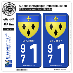 2 Autocollants plaque immatriculation Auto 971 Le Gosier - Armoiries