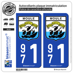 2 Autocollants plaque immatriculation Auto 971 Le Moule - Armoiries
