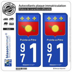 2 Autocollants plaque immatriculation Auto 971 Pointe-à-Pitre - Armoiries