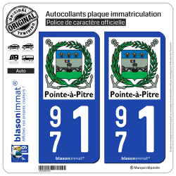 2 Autocollants plaque immatriculation Auto 971 Pointe-à-Pitre - Ville
