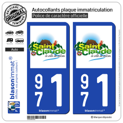 2 Autocollants plaque immatriculation Auto 971 Saint-Claude - Ville