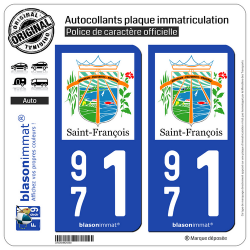 2 Autocollants plaque immatriculation Auto 971 Saint-François - Ville