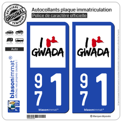 2 Autocollants plaque immatriculation Auto 971 Guadeloupe - I'm Gwada