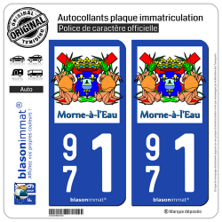 2 Autocollants plaque immatriculation Auto 971 Morne-à-l'Eau - Commune