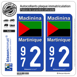 2 Autocollants plaque immatriculation Auto 972 Martinique - Drapeau Nationaliste