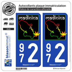 2 Autocollants plaque immatriculation Auto 972 Martinique - Madinina