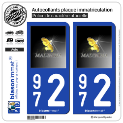 2 Autocollants plaque immatriculation Auto 972 Madinina - Esprit Caraïbes