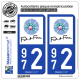 2 Autocollants plaque immatriculation Auto 972 Fort-de-France - Ville