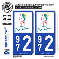 2 Autocollants plaque immatriculation Auto 972 Fort-de-France - Tourisme