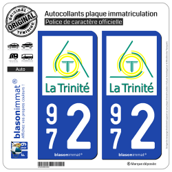 2 Autocollants plaque immatriculation Auto 972 La Trinité - Ville