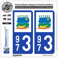 2 Autocollants plaque immatriculation Auto 973 Guyane - LogoType