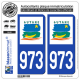 2 Autocollants plaque immatriculation Auto 973-H Guyane - LogoType
