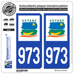 2 Autocollants plaque immatriculation Auto 973-H Guyane - LogoType