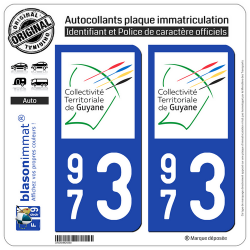 2 Autocollants plaque immatriculation Auto 973 Guyane - LogoType II