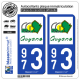 2 Autocollants plaque immatriculation Auto 973 Guyane - Département