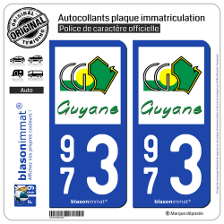 2 Autocollants plaque immatriculation Auto 973 Guyane - Département