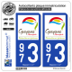 2 Autocollants plaque immatriculation Auto 973 Guyane - Tourisme