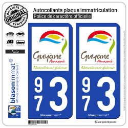 2 Autocollants plaque immatriculation Auto 973 Guyane - Tourisme