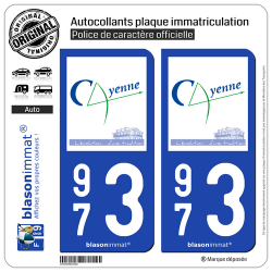 2 Autocollants plaque immatriculation Auto 973 Cayenne - Ville